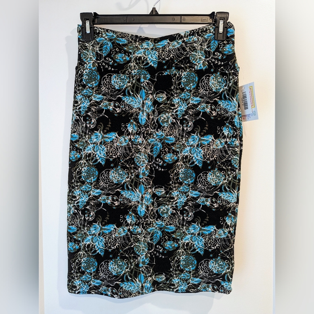 LuLaRoe women's medium skirt black teal Cassie knee length NWT